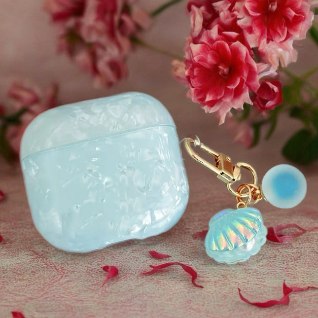 Pearl Marble AirPods Case Glossy Protective Cover with Shell Charm