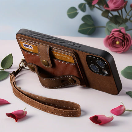 Leather Card Holder Case for iPhone | Wallet Phone Cover with Wrist Strap & Kickstand