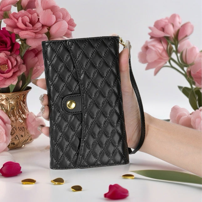 Quilted iPhone Wallet Case with Zip Pocket & Wrist Strap for Elegant Daily Carry