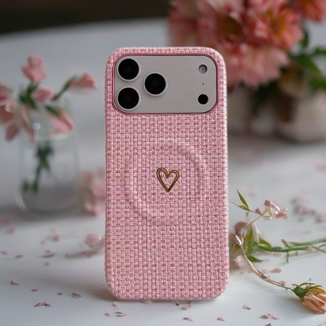 Pastel Woven Heart Fabric Case for iPhone | Protective Textile MagSafe Phone Cover