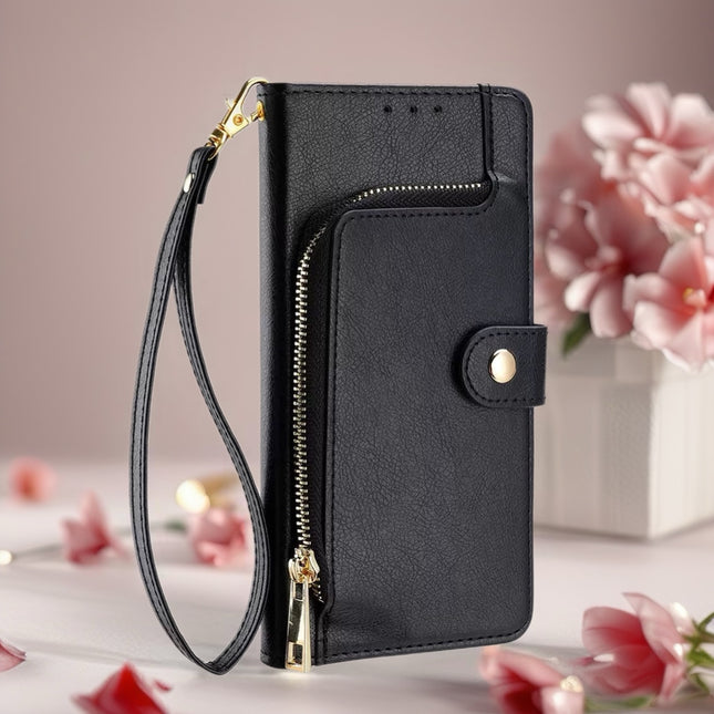 Valencia Luxe Zip Wallet Phone Case Multi Card Leather Cover with Wrist Strap