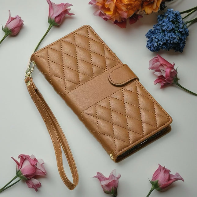 Leather Quilted iPhone Wallet Case | Flip Cover with Card Slots, Wrist Strap & Full Protection