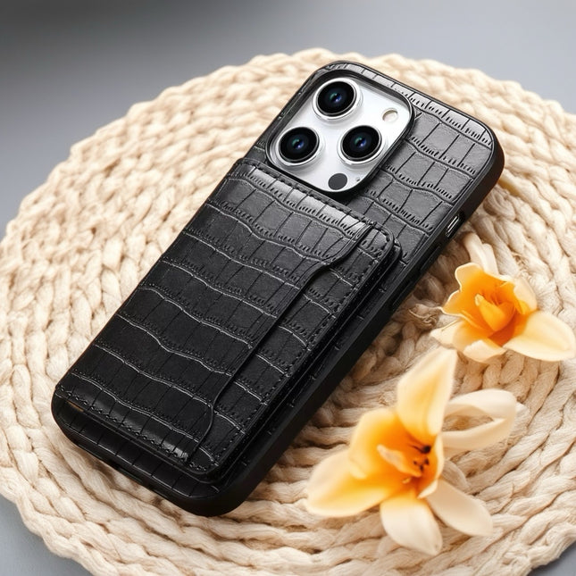 Alligator Style Leather Wallet iPhone Case with Card Holder, Luxury Shockproof Protective Back Cover