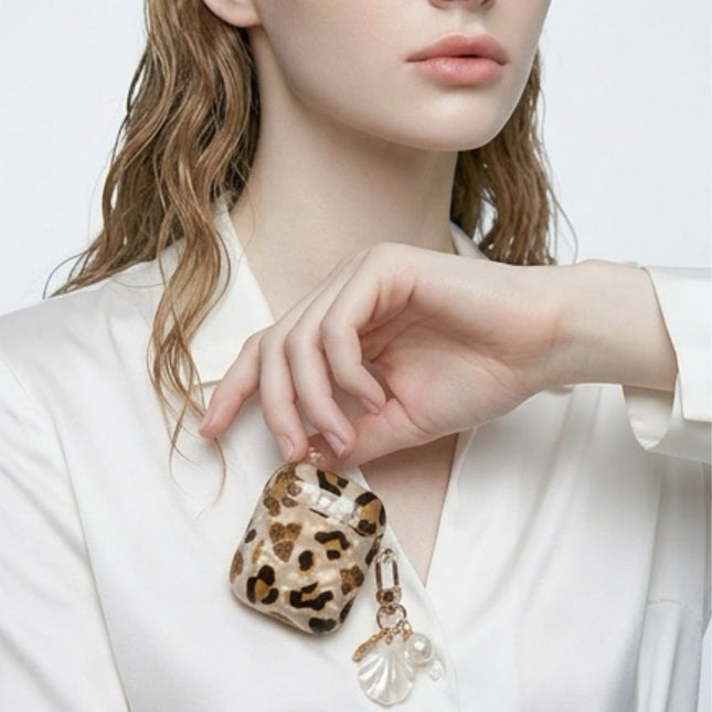 Gilded Leopard Heart AirPods Case Glossy Protective Cover with Charm