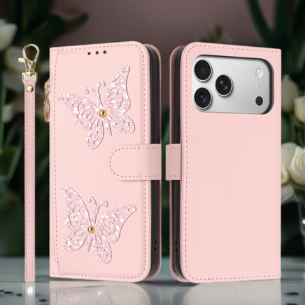 Butterfly Leather Wallet Case for iPhone | Zipper Pocket, Card Slots & Wrist Strap