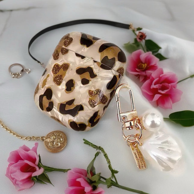 Gilded Leopard Heart AirPods Case Glossy Protective Cover with Charm