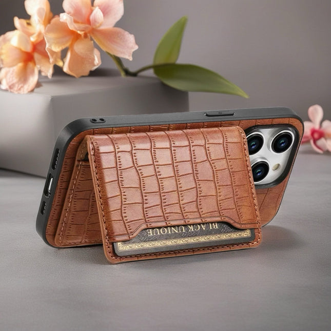 Alligator Style Leather Wallet iPhone Case with Card Holder, Luxury Shockproof Protective Back Cover