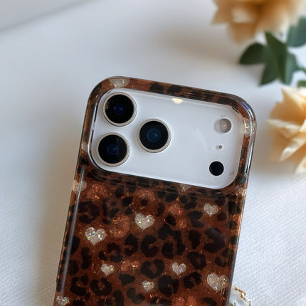Glitter Leopard Heart Case for iPhone | Sparkly Protective Phone Cover