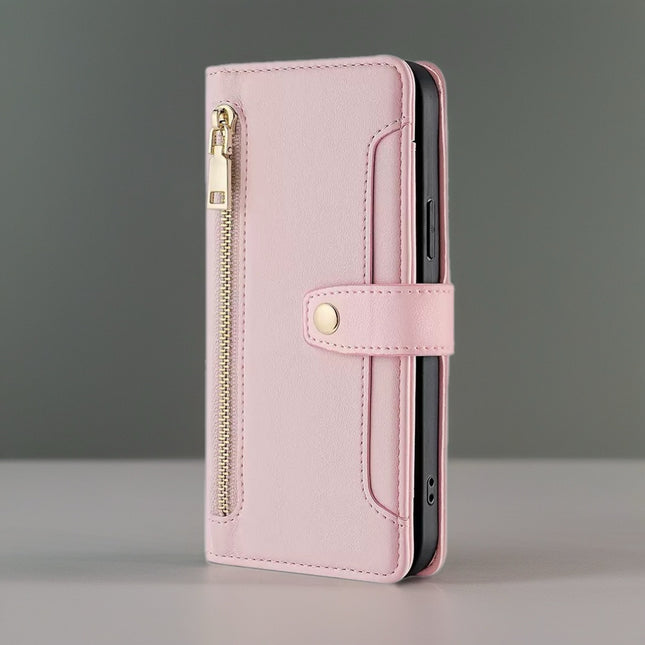 Minimal Leather Crossbody Phone Wallet Case | Zip Pocket, Card Slots & Shoulder Strap