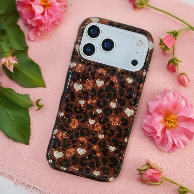 Glitter Leopard Heart Case for iPhone | Sparkly Protective Phone Cover