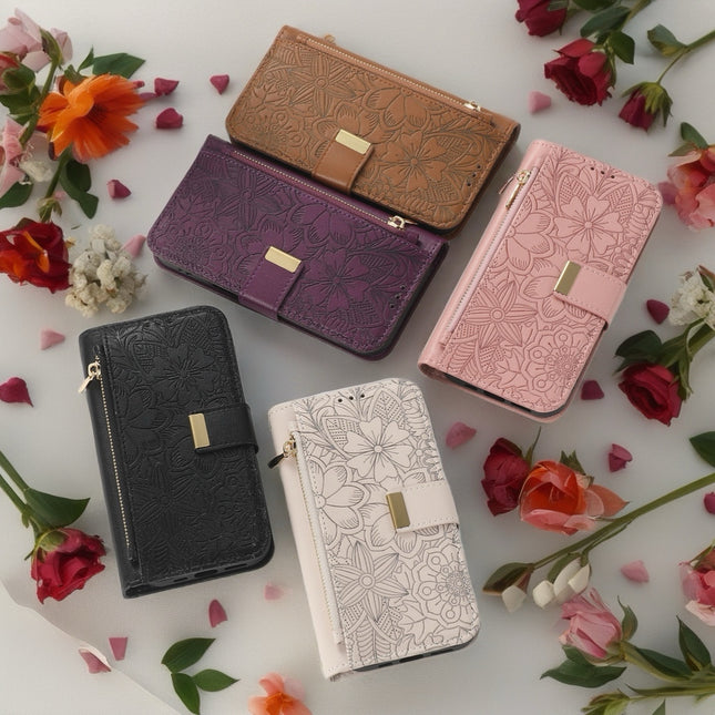 Floral Wallet Phone Case with Pouch | Elegant Flower Design, Protective Cover & Built-In Storage for Cards and Essential