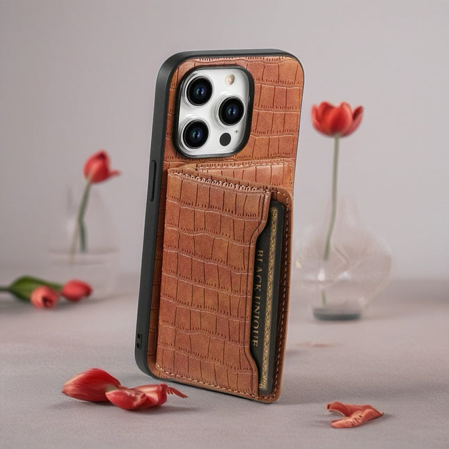 Alligator Style Leather Wallet iPhone Case with Card Holder, Luxury Shockproof Protective Back Cover