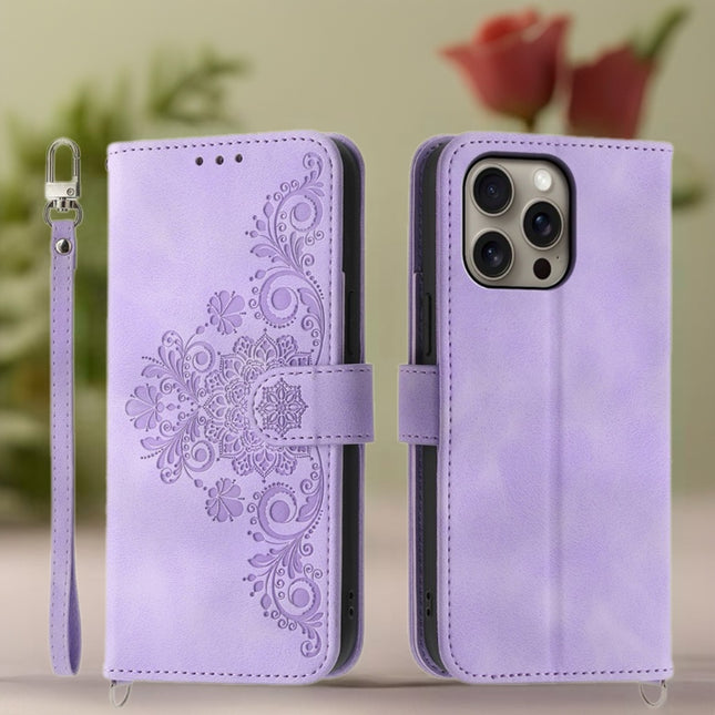 Floral Embossed Leather Flip Wallet Case for iPhone | Card Holder & Full Body Protective Cover