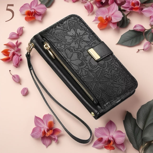 Floral Wallet Phone Case with Pouch | Elegant Flower Design, Protective Cover & Built-In Storage for Cards and Essential