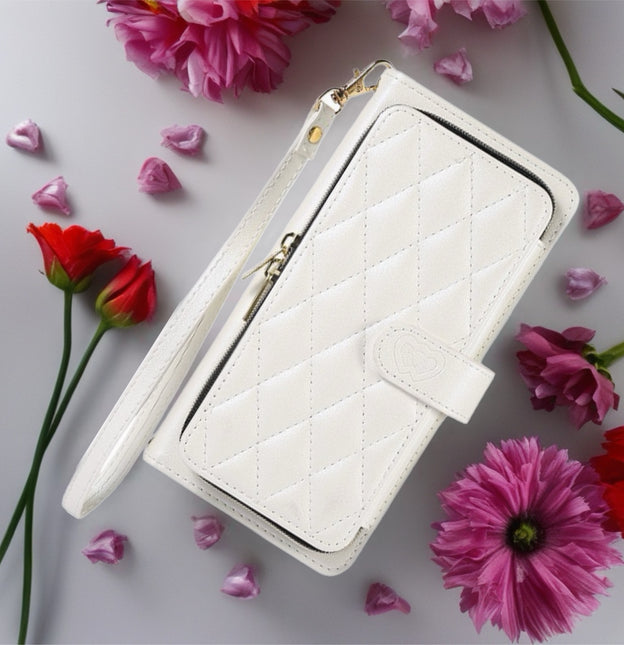 Padded Leather iPhone Wallet Phone Case with Zipper | Card Holder & Wrist Strap