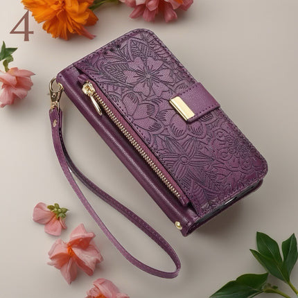Floral Wallet Phone Case with Pouch | Elegant Flower Design, Protective Cover & Built-In Storage for Cards and Essential