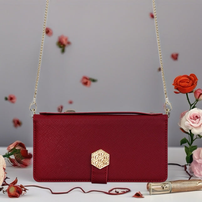 Monarch Luxe Zip Wallet iPhone Case Leather Card Holder with Chain Strap