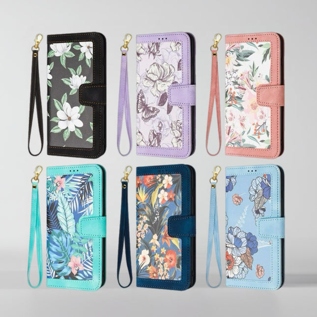 Tropical Tone Leather iPhone Wallet Case | Flip Cover with Card Slots & Wrist Strap