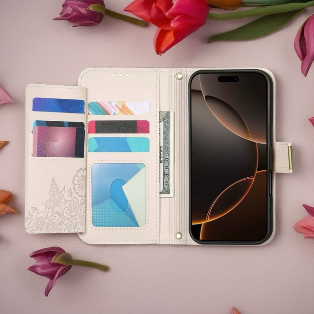 Floral Wallet Phone Case with Pouch | Elegant Flower Design, Protective Cover & Built-In Storage for Cards and Essential