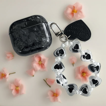 Black Obsidian Marble AirPods Case Glossy Protective Cover with Heart Charm Strap
