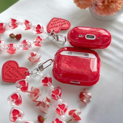 Garnet Marble AirPods Case Glossy Protective Cover with Heart Charm Strap