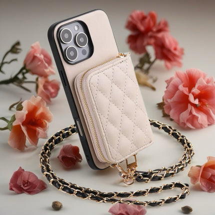 Quilted Leather Wallet Case for iPhone | Zipper Card Holder with Chain Crossbody Strap