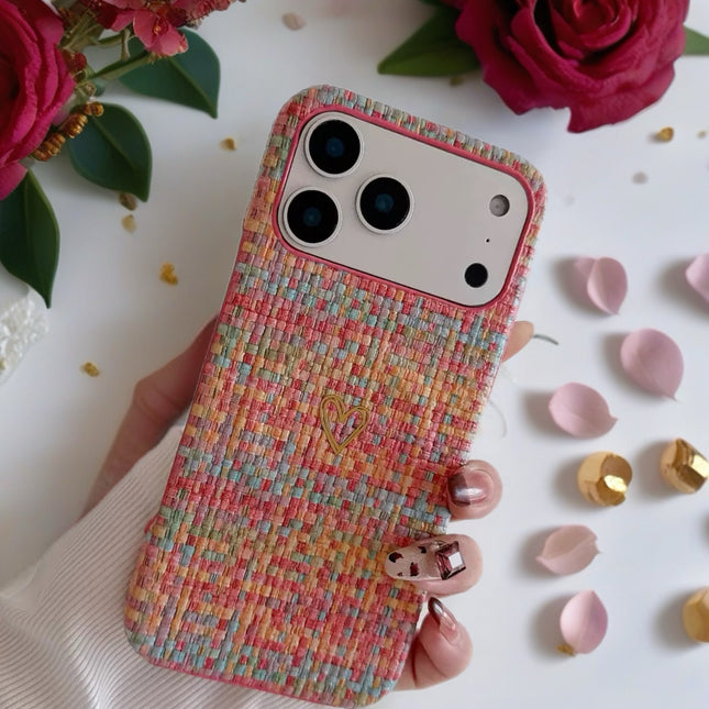 Pastel Woven Heart Fabric Case for iPhone | Protective Textile MagSafe Phone Cover