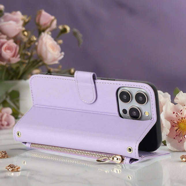 Butterfly Leather Wallet Case for iPhone | Zipper Pocket, Card Slots & Wrist Strap