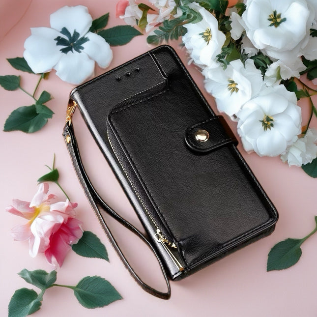 Valencia Luxe Zip Wallet Phone Case Multi Card Leather Cover with Wrist Strap