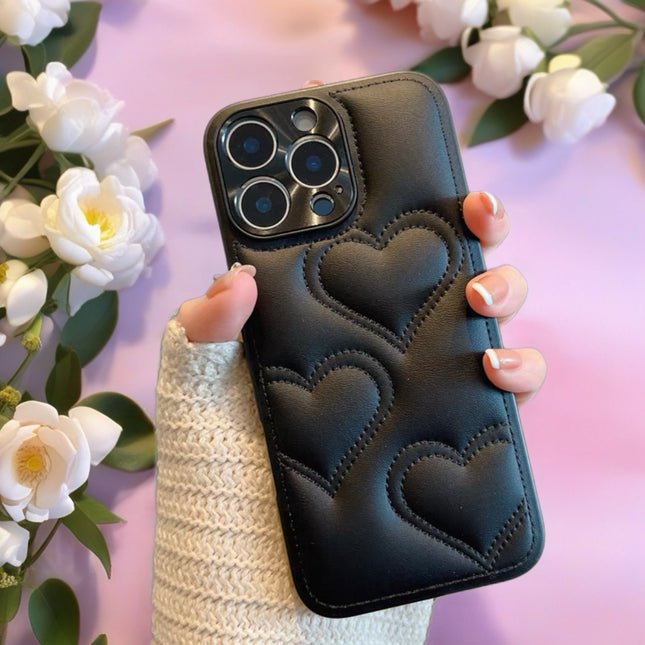 Puffy Heart Pattern Leather Phone Case for iPhone | Soft, Stylish and Protective Cover