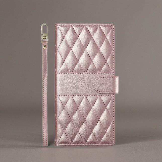 Leather Quilted iPhone Wallet Case | Flip Cover with Card Slots, Wrist Strap & Full Protection