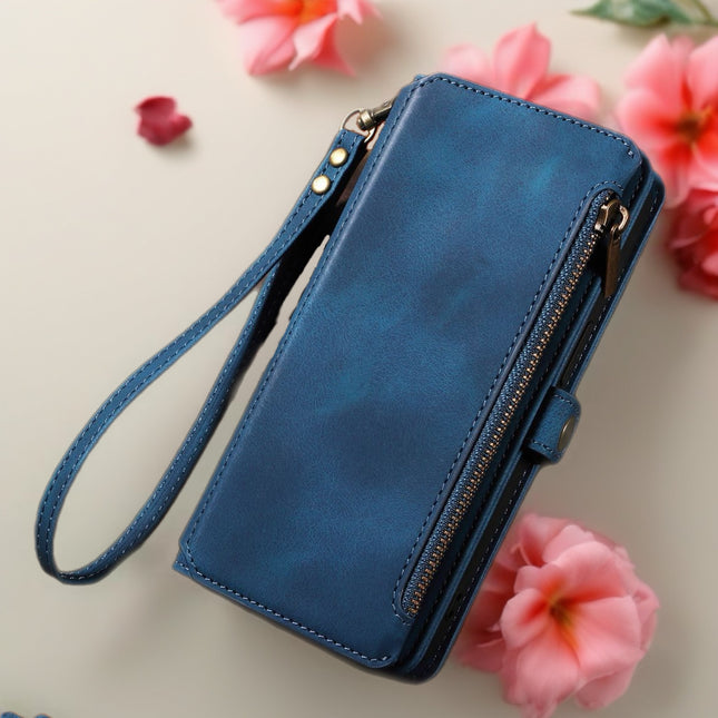 BlushCarry Leather Wallet iPhone Case Zipper Pocket Card Holder with Wrist Strap