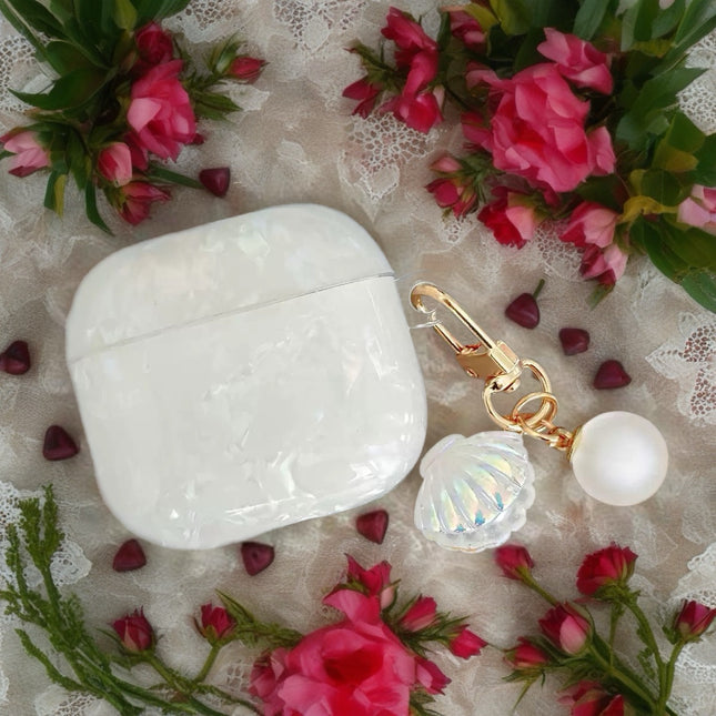 Pearl Marble AirPods Case Glossy Protective Cover with Shell Charm