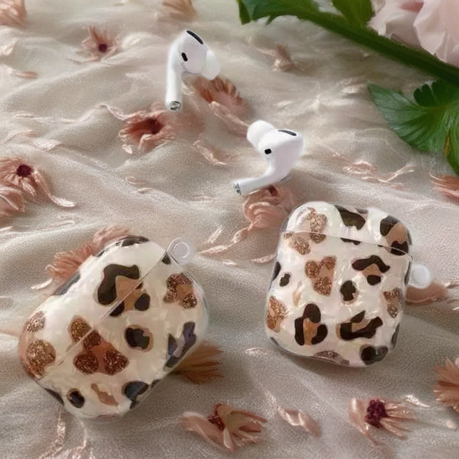 Gilded Leopard Heart AirPods Case Glossy Protective Cover with Charm