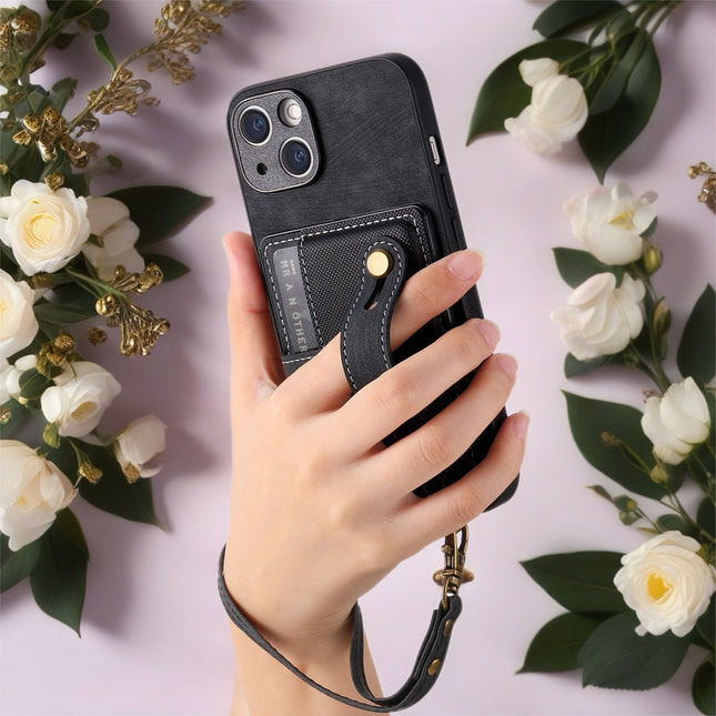 Leather Card Holder Case for iPhone | Wallet Phone Cover with Wrist Strap & Kickstand