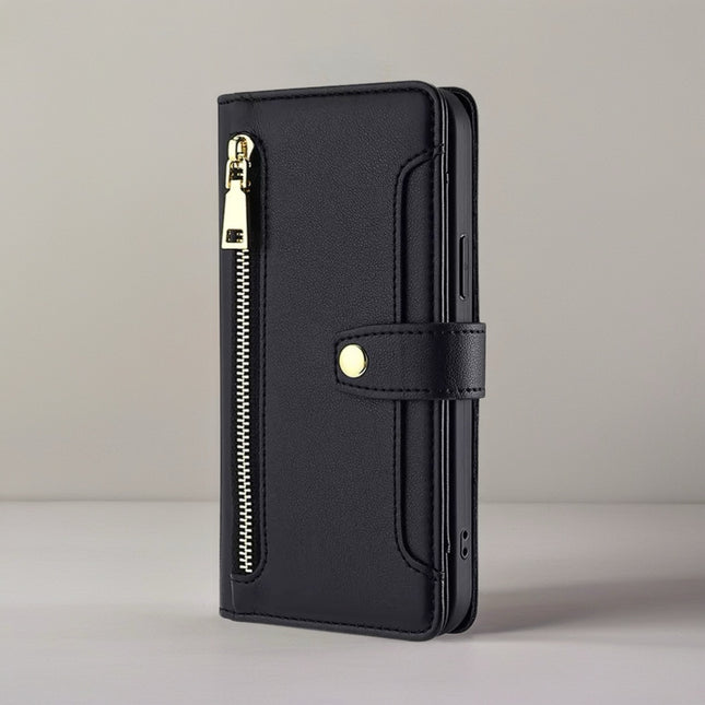Minimal Leather Crossbody Phone Wallet Case | Zip Pocket, Card Slots & Shoulder Strap