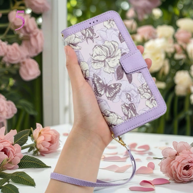 Tropical Tone Leather iPhone Wallet Case | Flip Cover with Card Slots & Wrist Strap