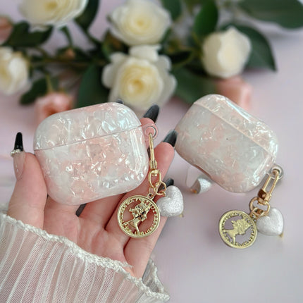 Opal Marble AirPods Case Glossy Protective Cover with Heart Coin Charm