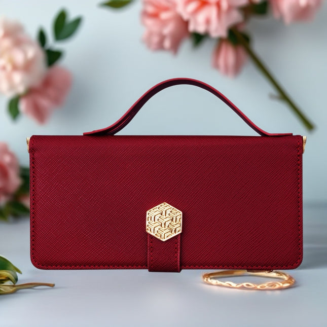 Monarch Luxe Zip Wallet iPhone Case Leather Card Holder with Chain Strap