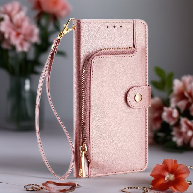 Valencia Luxe Zip Wallet Phone Case Multi Card Leather Cover with Wrist Strap