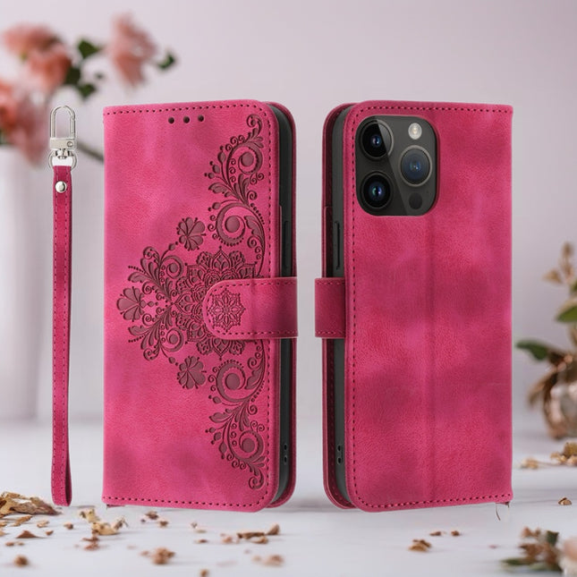 Floral Embossed Leather Flip Wallet Case for iPhone | Card Holder & Full Body Protective Cover