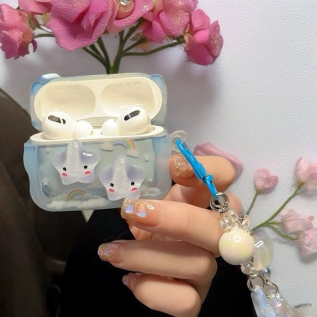 Rainbow Star AirPods Case Glossy Protective Cover with Charm Strap