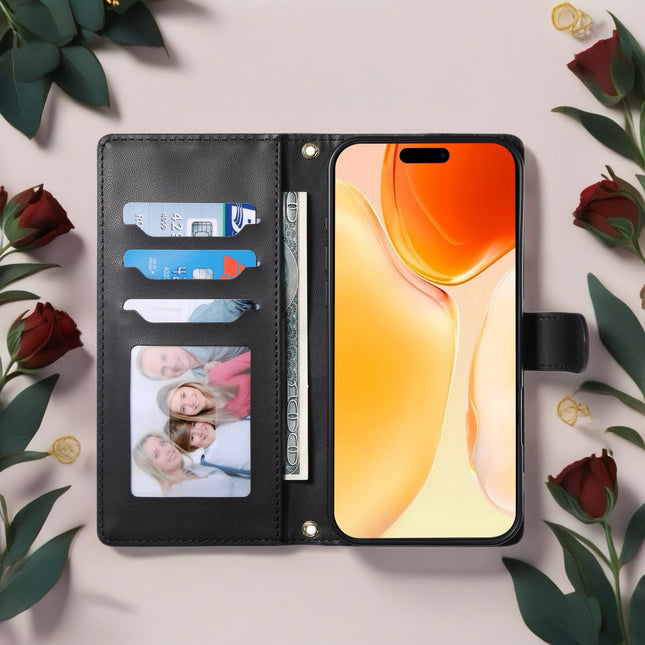 Leather Quilted iPhone Wallet Case | Flip Cover with Card Slots, Wrist Strap & Full Protection