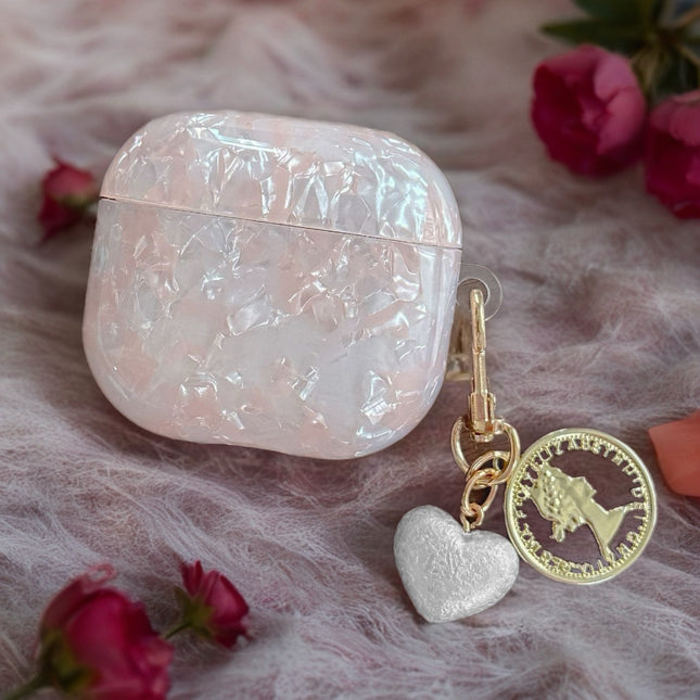 Opal Marble AirPods Case Glossy Protective Cover with Heart Coin Charm