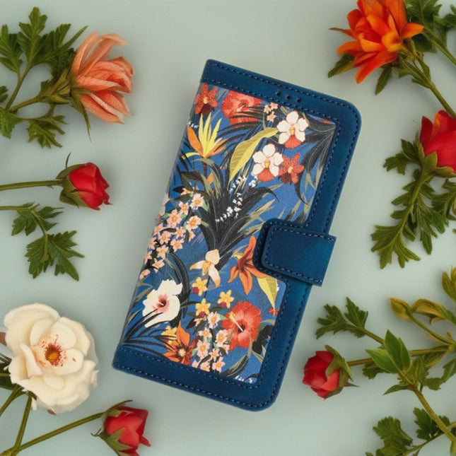 Tropical Tone Leather iPhone Wallet Case | Flip Cover with Card Slots & Wrist Strap