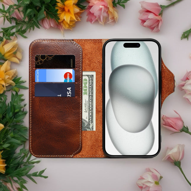 Genuine Leather MagSafe Phone Wallet Case | Premium Card Holder Cover with Secure MagSafe