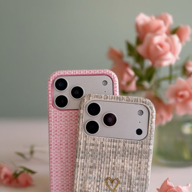 Pastel Woven Heart Fabric Case for iPhone | Protective Textile MagSafe Phone Cover