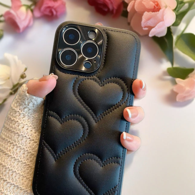 Puffy Heart Pattern Leather Phone Case for iPhone | Soft, Stylish and Protective Cover