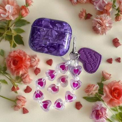 Amethyst Marble AirPods Case Glossy Protective Cover with Heart Charm Strap