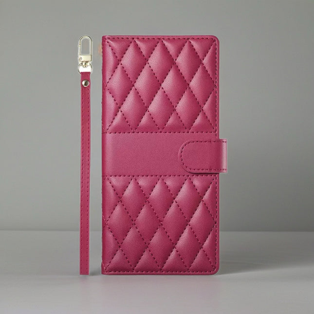 Leather Quilted iPhone Wallet Case | Flip Cover with Card Slots, Wrist Strap & Full Protection
